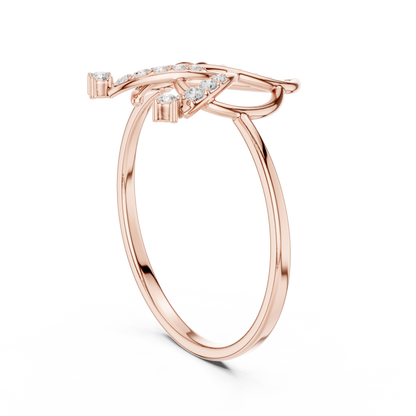 CZ Butterfly Ring Slim Silver Leaf Inspired Jewelry - Openwork Wing Silver Band Crystal Look