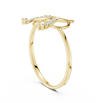 CZ Butterfly Ring Slim Silver Leaf Inspired Jewelry - Openwork Wing Silver Band Crystal Look