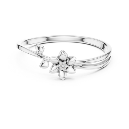 Charming Floral Diamond Ring | Smooth Silver Polish | Subtle Sparkle Pure Elegance