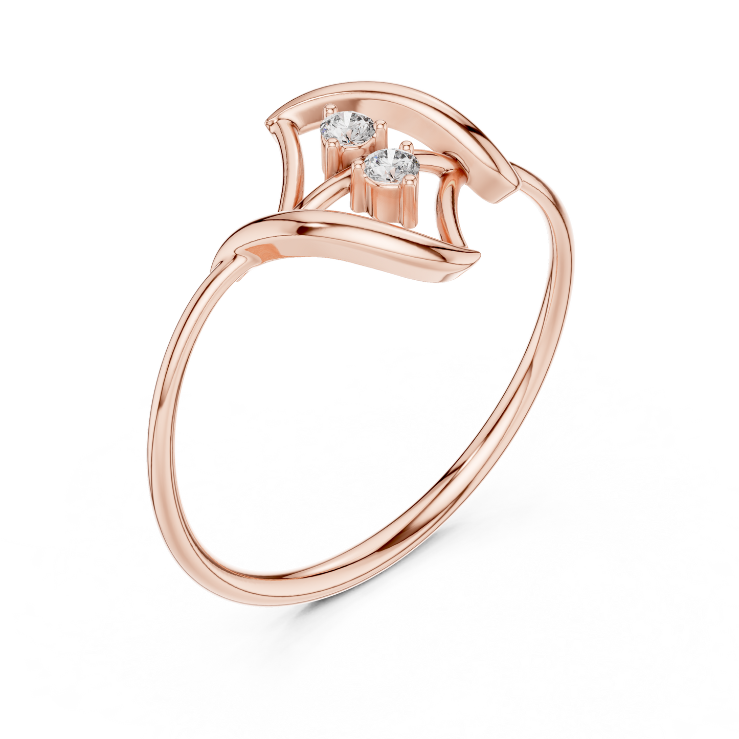 Contemporary fine jewelry ring | Floating diamond Silver Gold Plated waves | Designed to shine forever daily