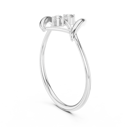 Contemporary fine jewelry ring | Floating diamond Silver Gold Plated waves | Designed to shine forever daily