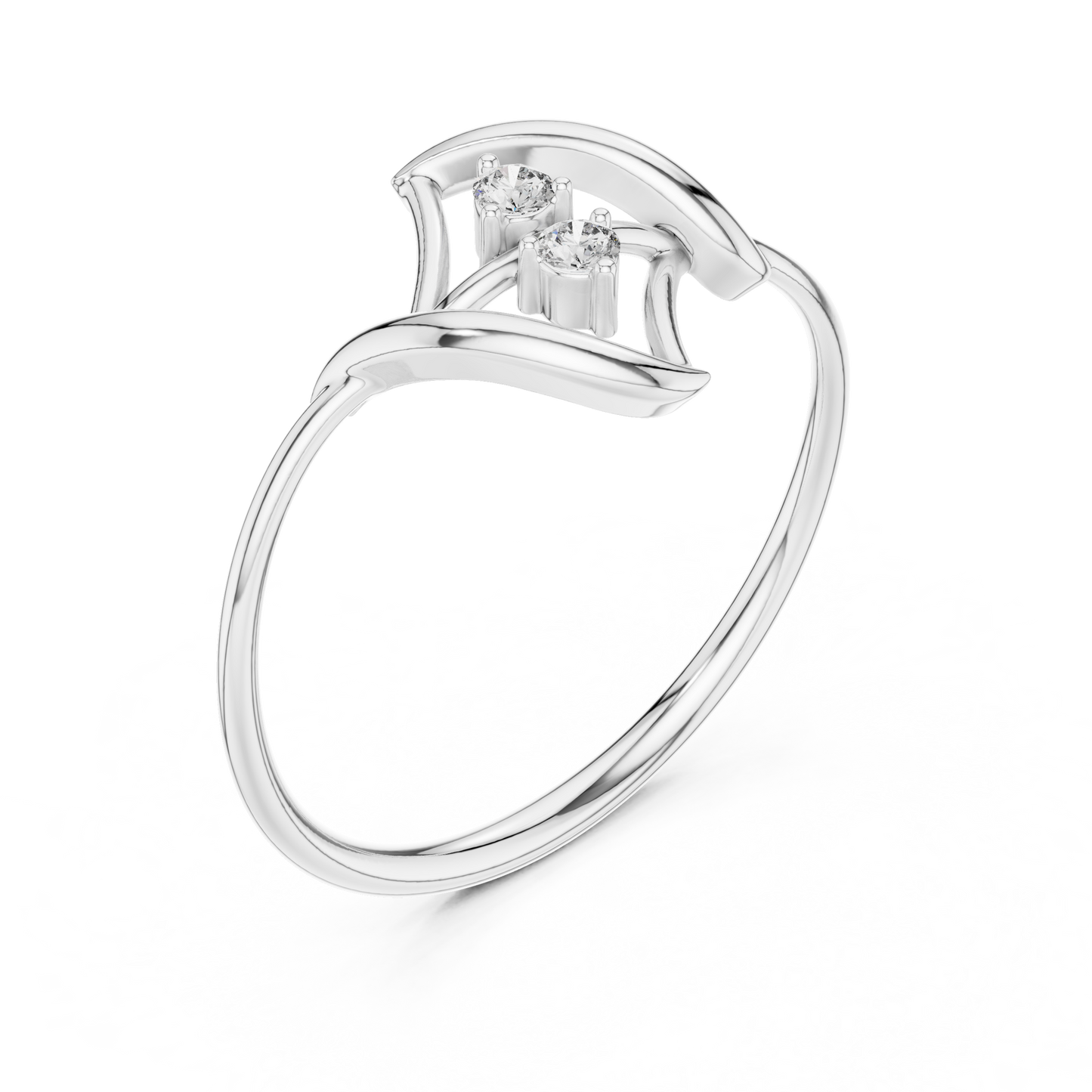 Contemporary fine jewelry ring | Floating diamond Silver Gold Plated waves | Designed to shine forever daily