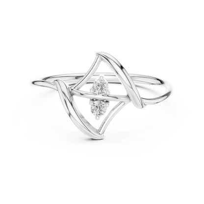 Contemporary fine jewelry ring | Floating diamond Silver Gold Plated waves | Designed to shine forever daily