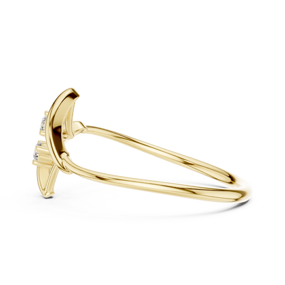 Contemporary fine jewelry ring | Floating diamond Silver Gold Plated waves | Designed to shine forever daily