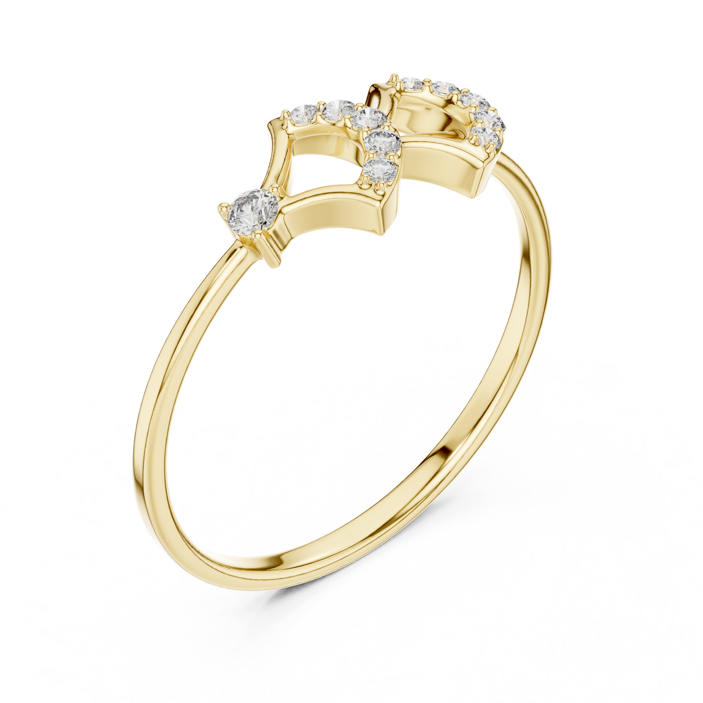 Stunning moon inspired ring - premium diamonds smooth gold - beauty that feels timeless