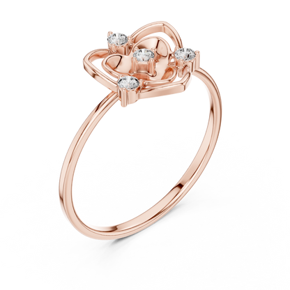 Diamond Heart Royal Ring | Pure Silver Rose Plated Premium Finish | Crafted For Strong Love Stories