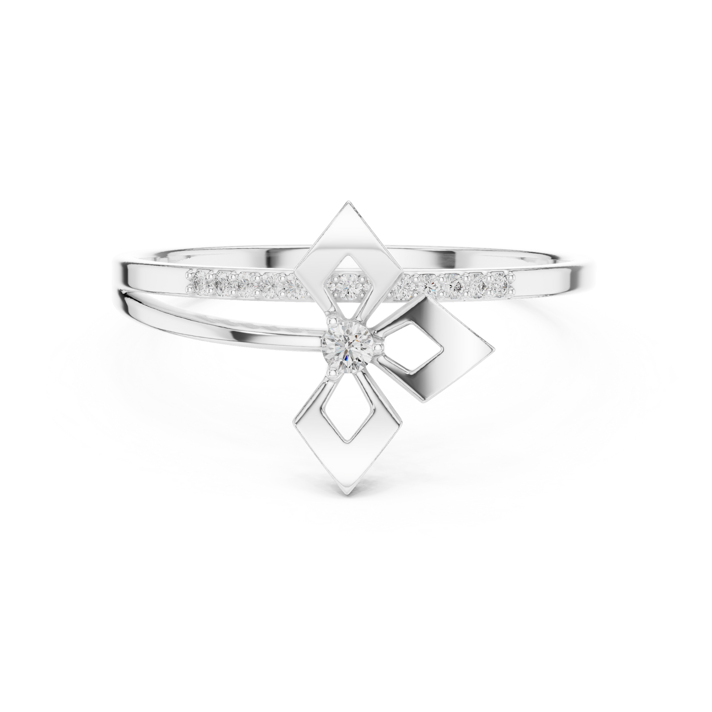 Abstract Diamond Band Ring | Contemporary Silver Rose Plated  Style | Crafted For Confident Modern Women