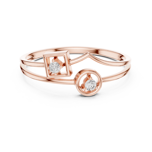 Architectural Dual Diamond | Premium Modern Jewelry | Silver Rose Plated  Elegant Open Ring