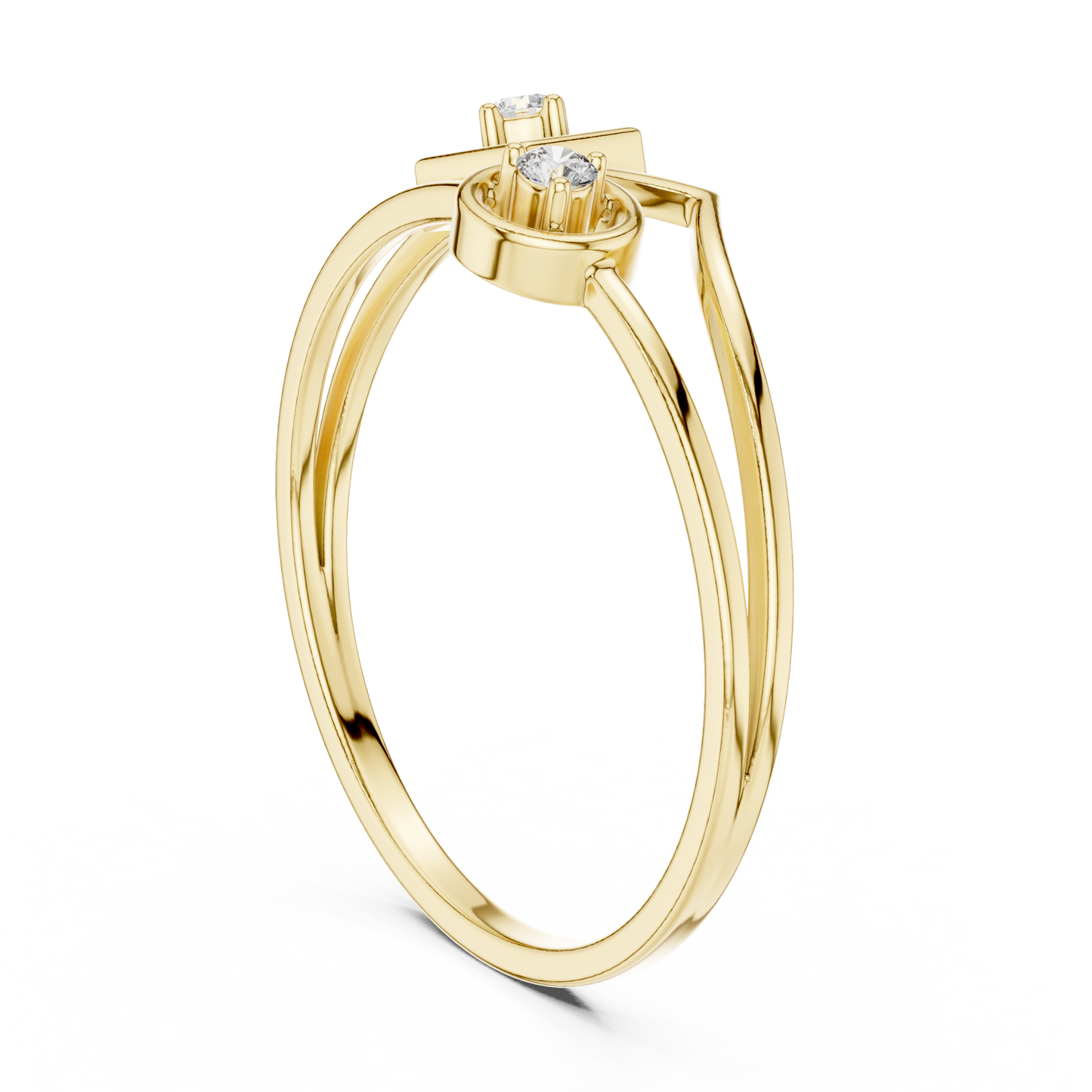 Architectural Dual Diamond | Premium Modern Jewelry | Yellow Gold Elegant Open Ring