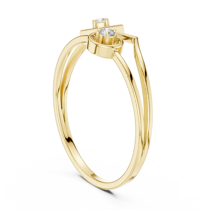 Architectural Dual Diamond | Premium Modern Jewelry | Yellow Gold Elegant Open Ring
