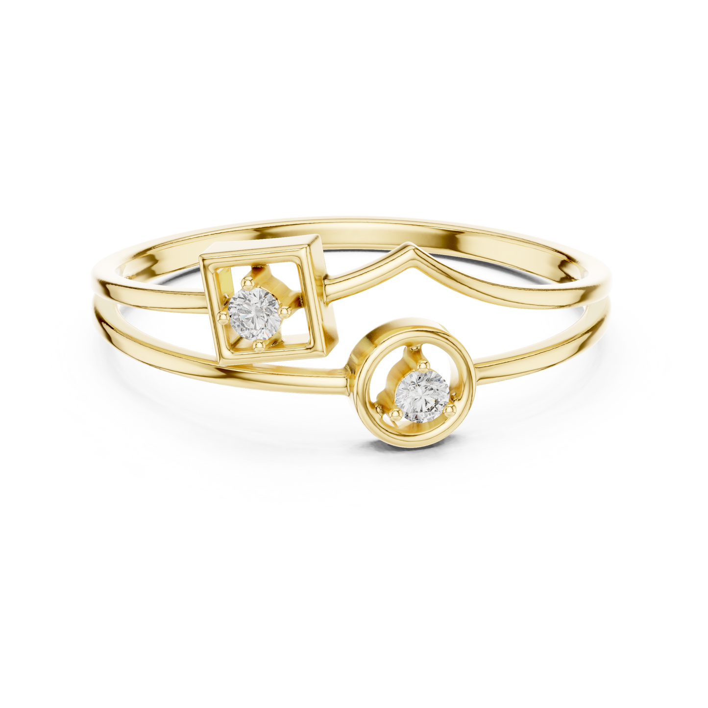 Architectural Dual Diamond | Premium Modern Jewelry | Yellow Gold Elegant Open Ring