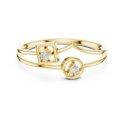 Architectural Dual Diamond | Premium Modern Jewelry | Yellow Gold Elegant Open Ring