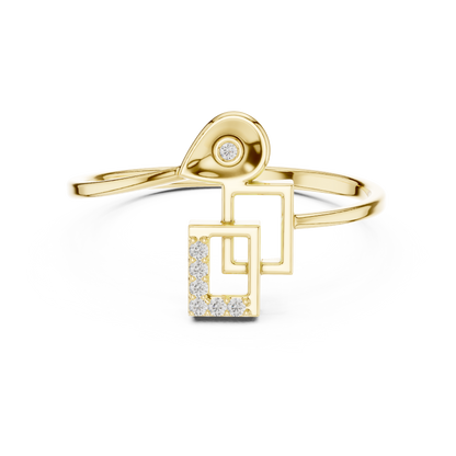 Contemporary Initial G Ring | Diamond Geometry Design | Minimal Gold Luxury Statement Jewelry
