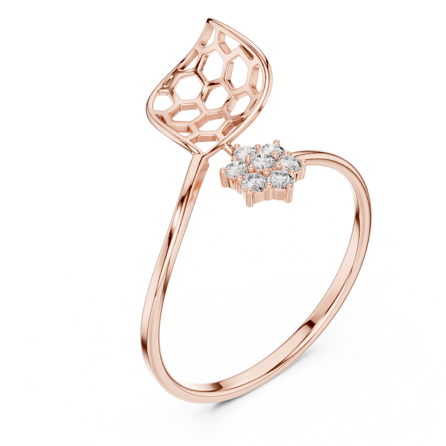 Honeycomb Inspired Diamond Ring | Luxury Openwork Gold Design | Elegant Floral Cluster Statement Jewelry