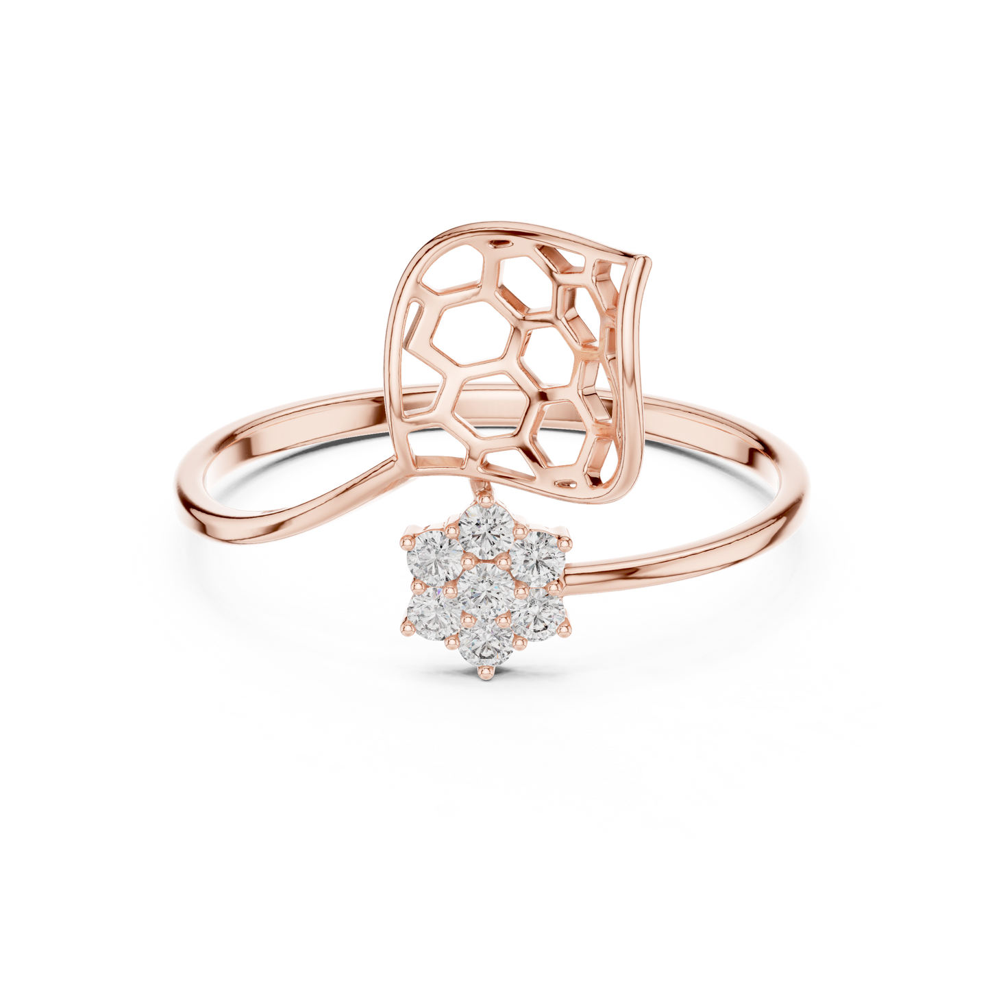 Honeycomb Inspired Diamond Ring | Luxury Openwork Gold Design | Elegant Floral Cluster Statement Jewelry