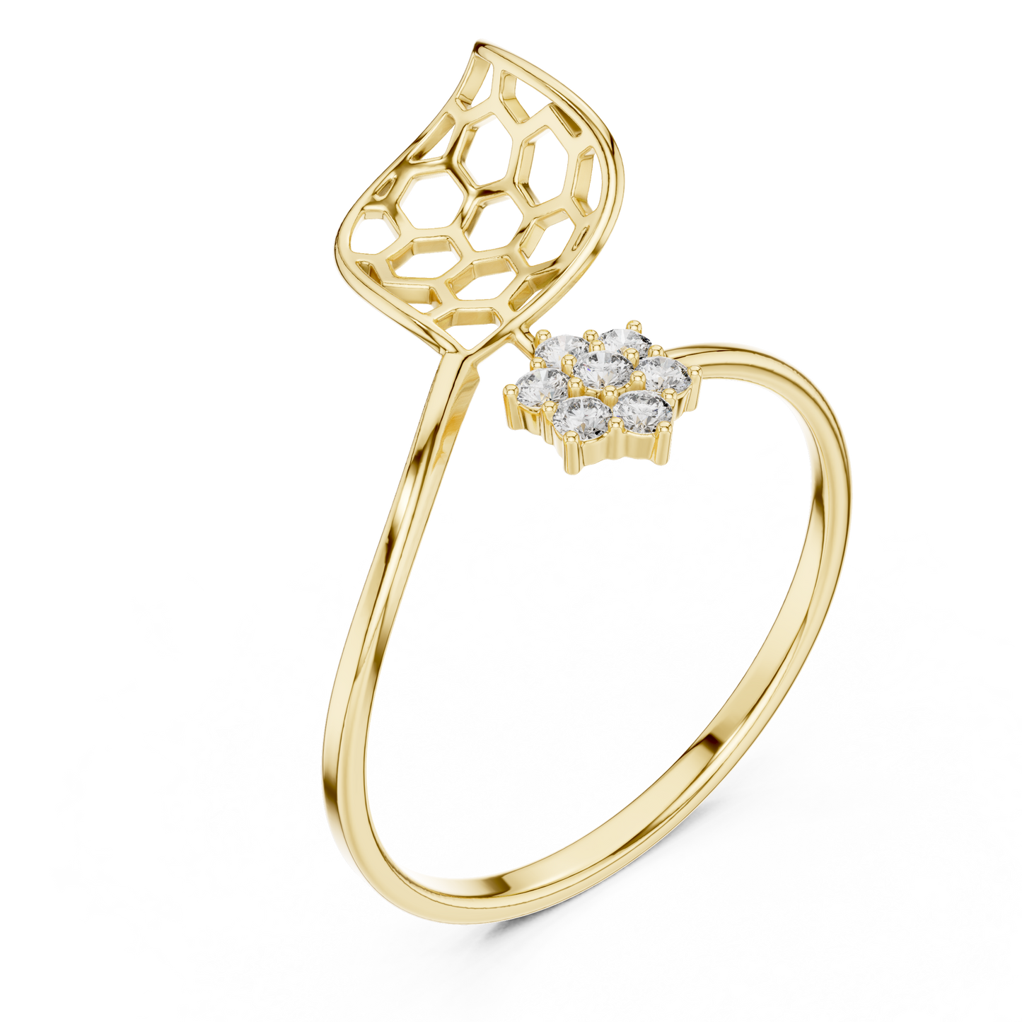 Honeycomb Inspired Diamond Ring | Luxury Openwork Gold Design | Elegant Floral Cluster Statement Jewelry