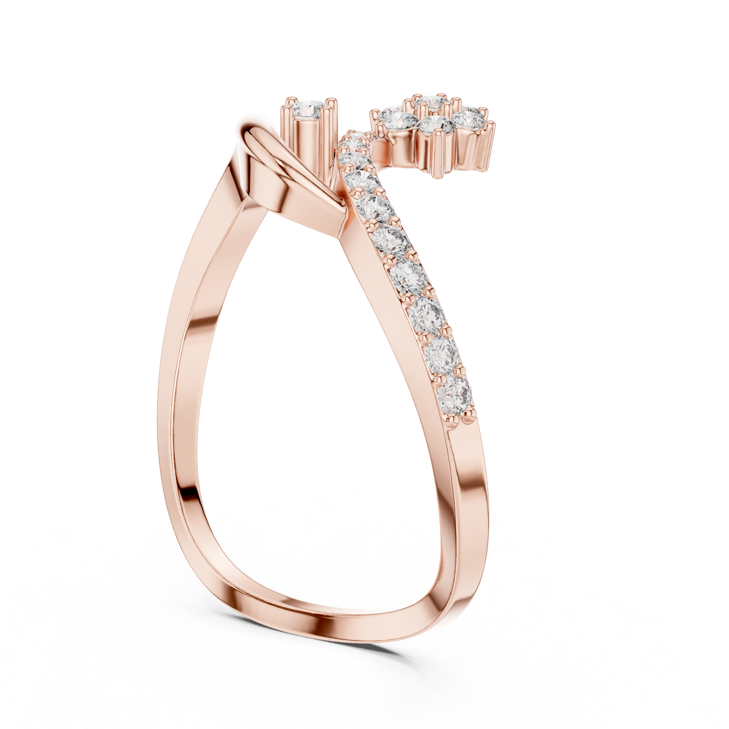 Adjustable-Style Bypass Ring – Dainty Diamond Floral Ring in Silver, Gift for Girlfriend