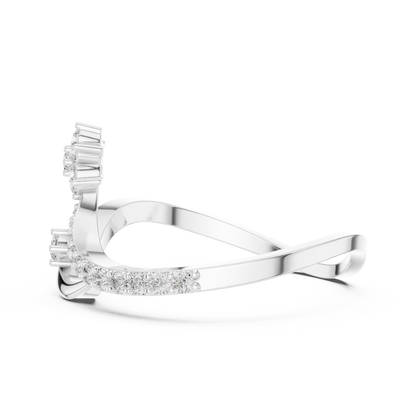 Adjustable-Style Bypass Ring – Dainty Diamond Floral Ring in Silver, Gift for Girlfriend