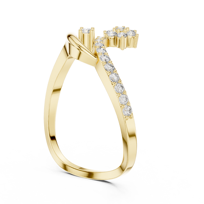 Adjustable-Style Bypass Ring – Dainty Diamond Floral Ring in Silver, Gift for Girlfriend