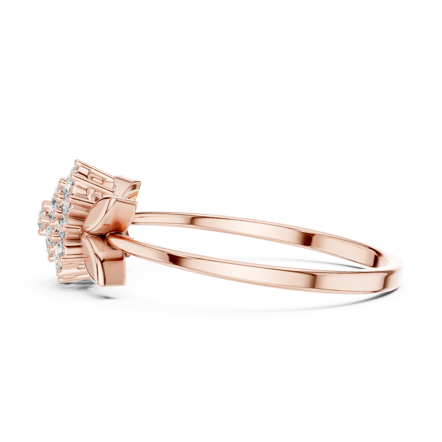 Daisy Flower Diamond Ring • Delicate Leaf Design Ring • Minimalist Silver Stacking Band