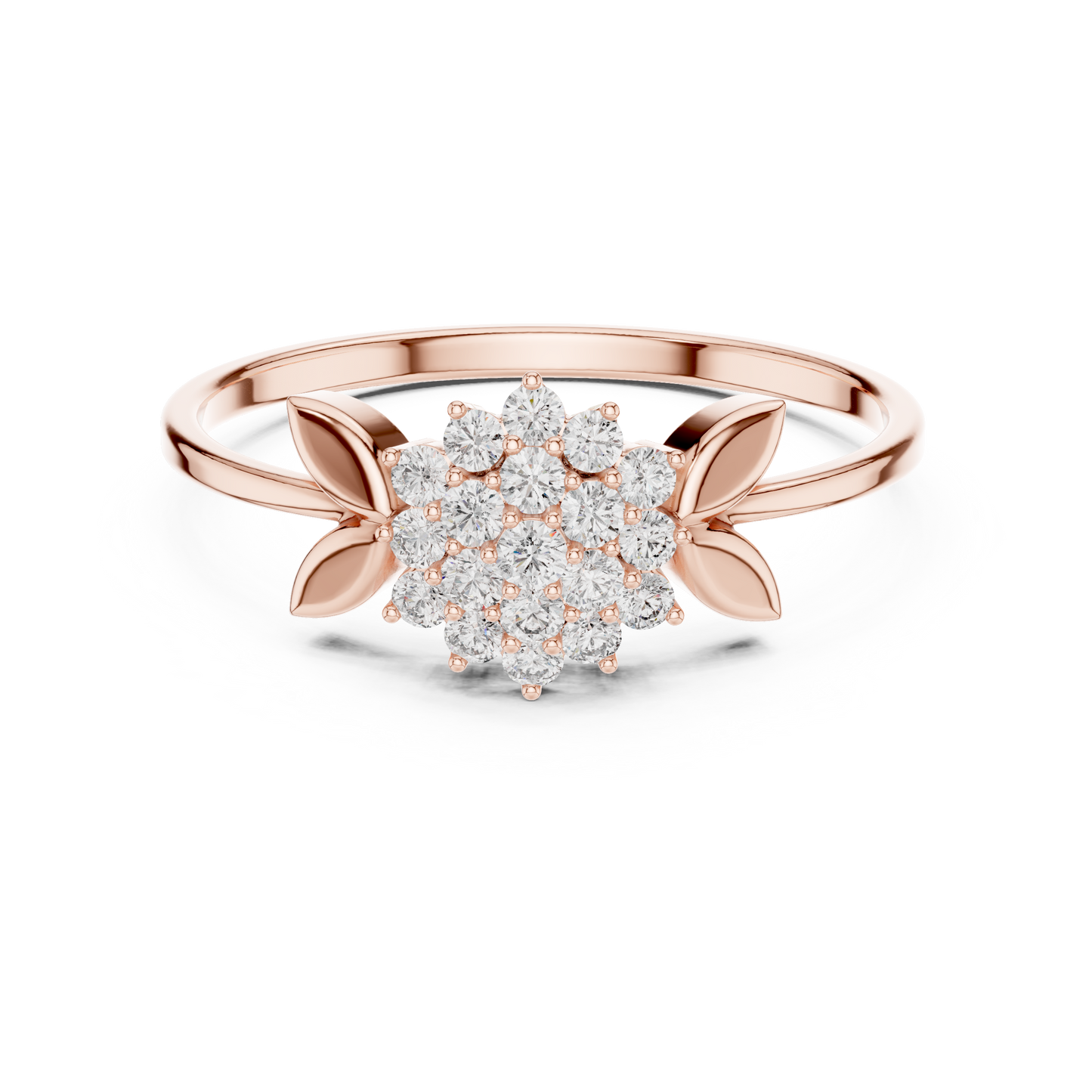 Daisy Flower Diamond Ring • Delicate Leaf Design Ring • Minimalist Silver Stacking Band