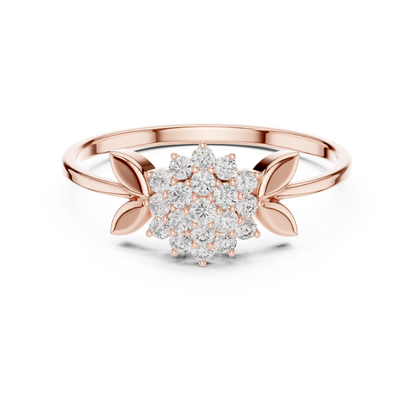 Daisy Flower Diamond Ring • Delicate Leaf Design Ring • Minimalist Silver Stacking Band