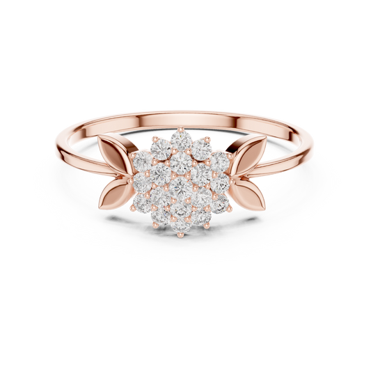 Daisy Flower Diamond Ring • Delicate Leaf Design Ring • Minimalist Silver Stacking Band