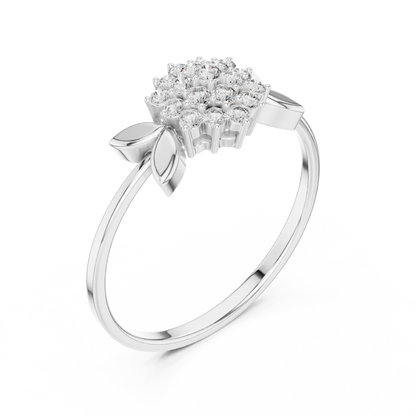 Daisy Flower Diamond Ring • Delicate Leaf Design Ring • Minimalist Silver Stacking Band