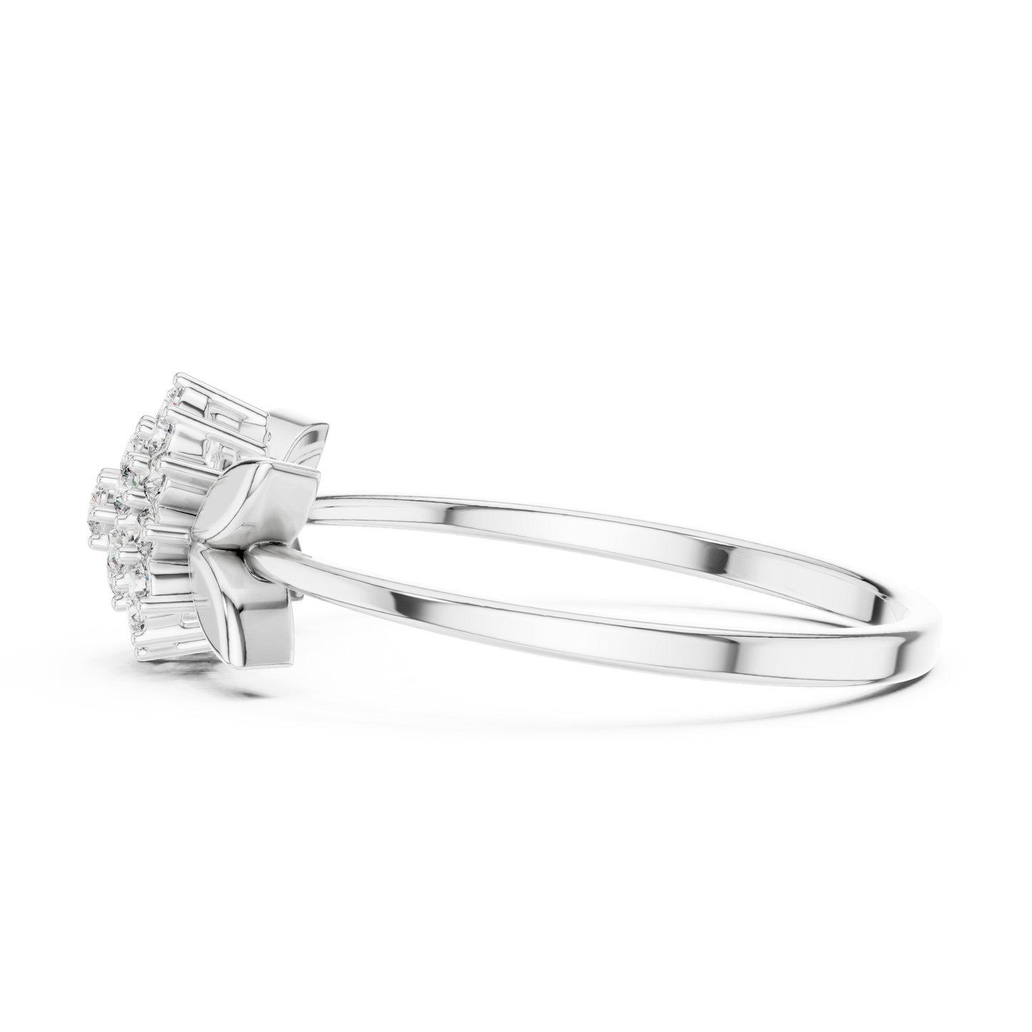 Daisy Flower Diamond Ring • Delicate Leaf Design Ring • Minimalist Silver Stacking Band