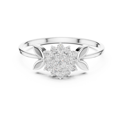 Daisy Flower Diamond Ring • Delicate Leaf Design Ring • Minimalist Silver Stacking Band