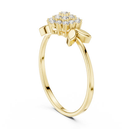 Daisy Flower Diamond Ring • Delicate Leaf Design Ring • Minimalist Silver Stacking Band