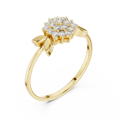 Daisy Flower Diamond Ring • Delicate Leaf Design Ring • Minimalist Silver Stacking Band