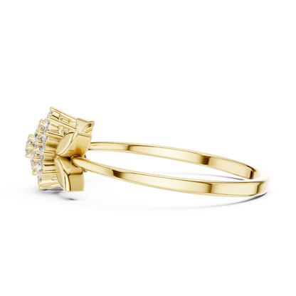 Daisy Flower Diamond Ring • Delicate Leaf Design Ring • Minimalist Silver Stacking Band