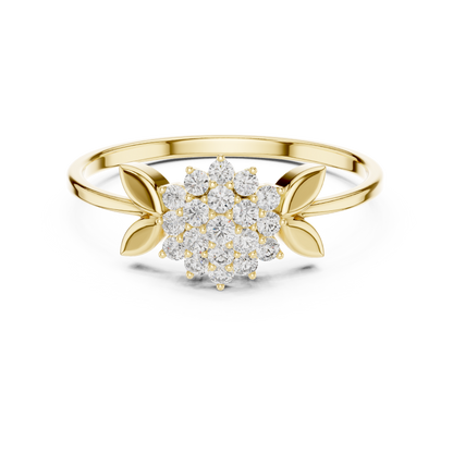 Daisy Flower Diamond Ring • Delicate Leaf Design Ring • Minimalist Silver Stacking Band