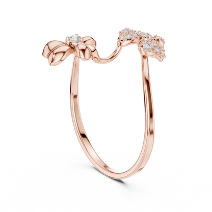Adjustable Floral Diamond Ring – Two Flower Open Silver Band – Women’s Everyday Stacking Jewelry