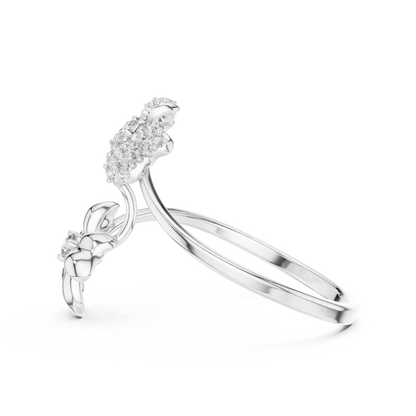 Adjustable Floral Diamond Ring – Two Flower Open Silver Band – Women’s Everyday Stacking Jewelry