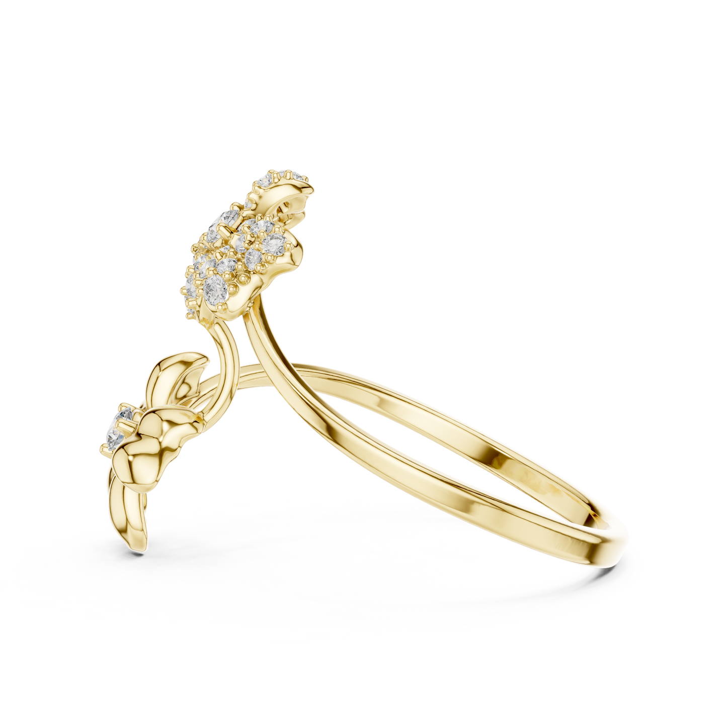 Adjustable Floral Diamond Ring – Two Flower Open Silver Band – Women’s Everyday Stacking Jewelry