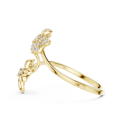 Adjustable Floral Diamond Ring – Two Flower Open Silver Band – Women’s Everyday Stacking Jewelry