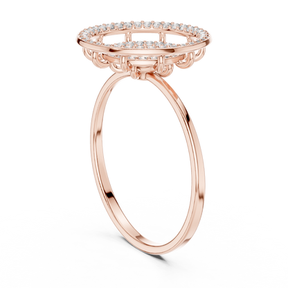 Triple Halo Diamond Ring With Floating Circles In Yellow Rose White Gold - Modern Triple Circle Diamond Ring With Floating Halo Design In Premium Gold