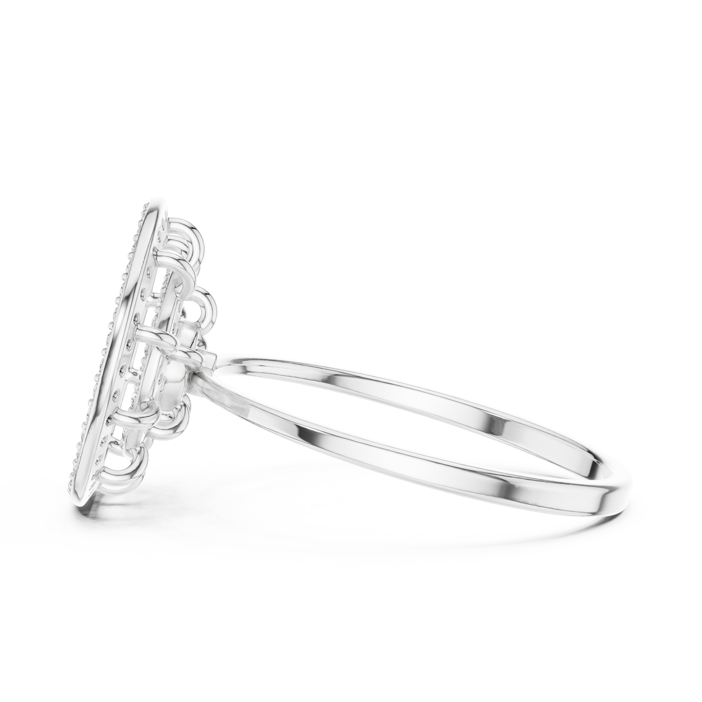 Triple Halo Diamond Ring With Floating Circles In Yellow Rose White Gold - Modern Triple Circle Diamond Ring With Floating Halo Design In Premium Gold