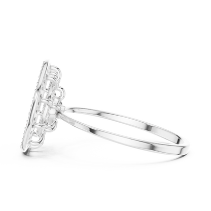 Triple Halo Diamond Ring With Floating Circles In Yellow Rose White Gold - Modern Triple Circle Diamond Ring With Floating Halo Design In Premium Gold