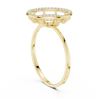 Triple Halo Diamond Ring With Floating Circles In Yellow Rose White Gold - Modern Triple Circle Diamond Ring With Floating Halo Design In Premium Gold