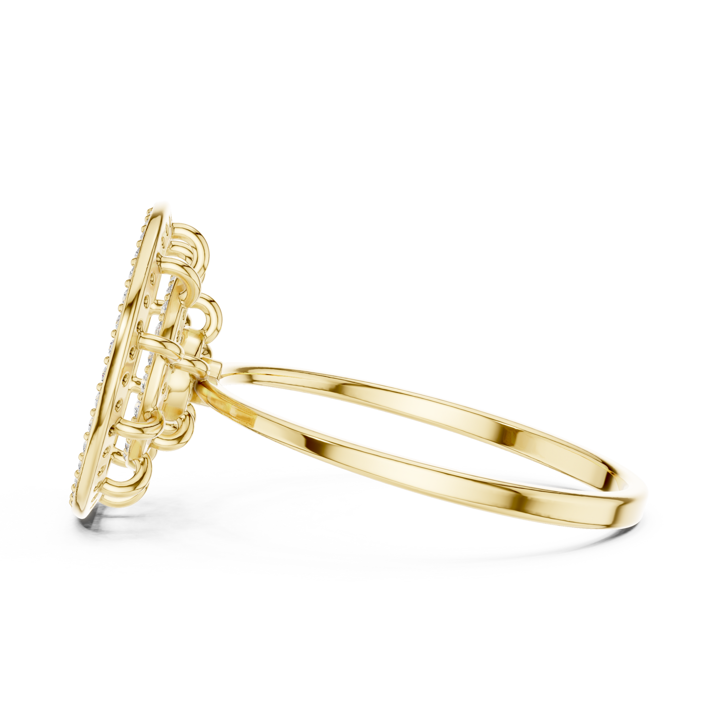 Triple Halo Diamond Ring With Floating Circles In Yellow Rose White Gold - Modern Triple Circle Diamond Ring With Floating Halo Design In Premium Gold