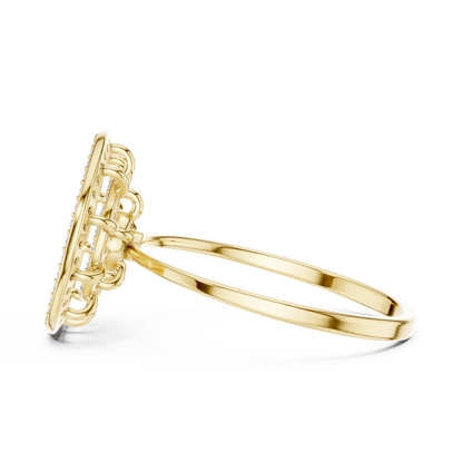 Triple Halo Diamond Ring With Floating Circles In Yellow Rose White Gold - Modern Triple Circle Diamond Ring With Floating Halo Design In Premium Gold