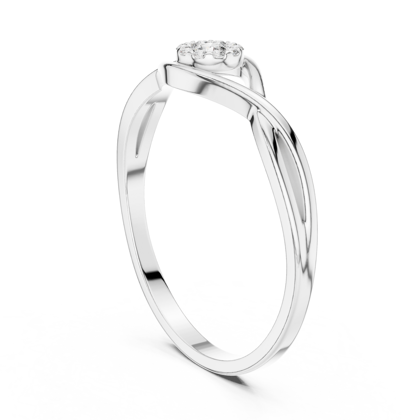 Petite Halo Diamond - Twisted Silver Ring  -Perfect For Daily Luxury
