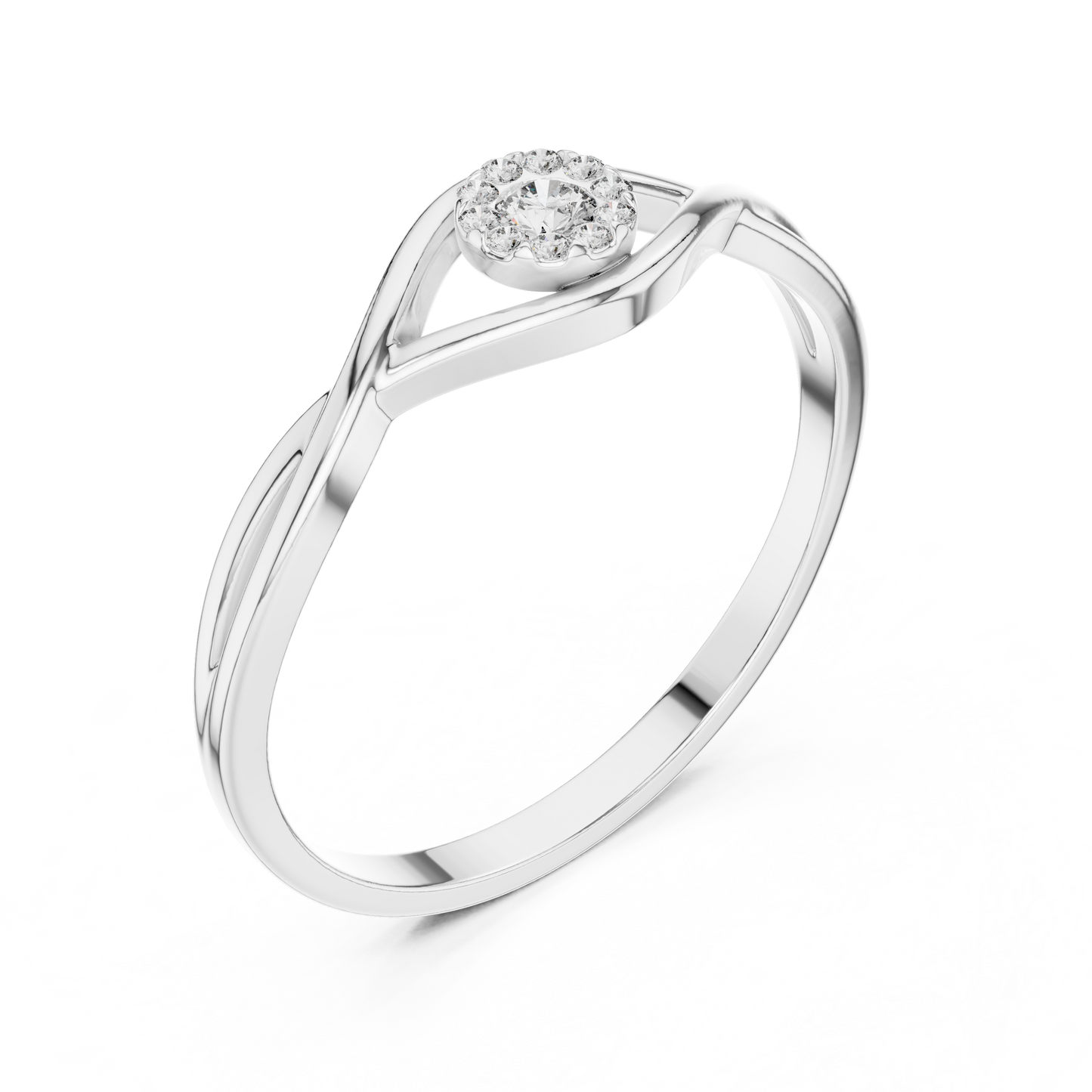 Petite Halo Diamond - Twisted Silver Ring  -Perfect For Daily Luxury