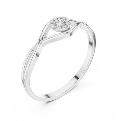 Petite Halo Diamond - Twisted Silver Ring  -Perfect For Daily Luxury