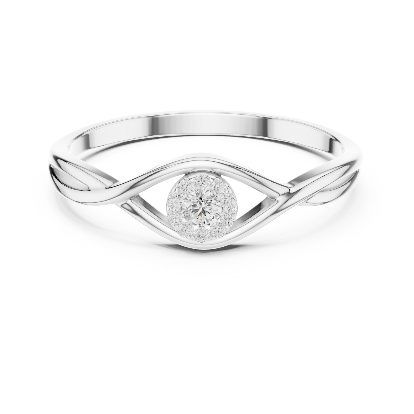 Petite Halo Diamond - Twisted Silver Ring  -Perfect For Daily Luxury