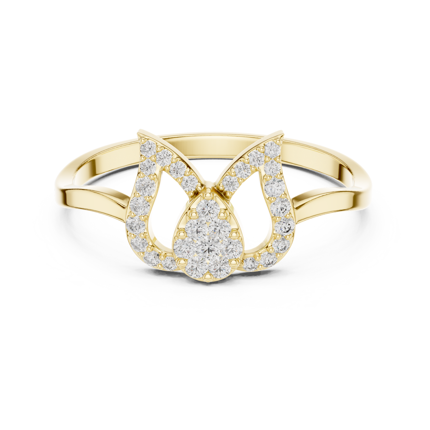 Celestial Tulip Ring | Micro Pavé Diamonds | Luxury Designer 925 Sterling Silver Engagement Jewelry