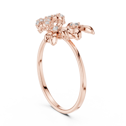 Romantic Floral Diamond Ring - Three Blossom Motif - Mixed Gold Luxury Finish - Exclusive Floral Diamond Ring